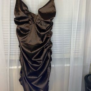 Rich (tic toc) chocolate brown ruffled knee dress.